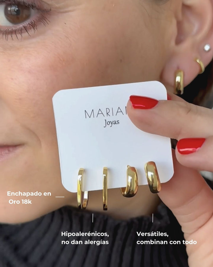 Pack Argollas Smooth + Rectangle Gold + Envío Gratis