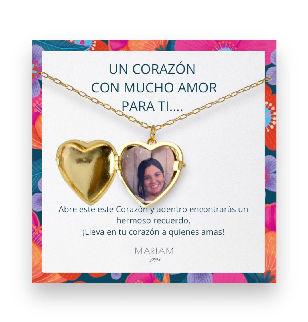 Collar Relicario Corazón Gold + Regalo Lanyard Mamá + Caja Regalo Mamá - Mariam Joyas
