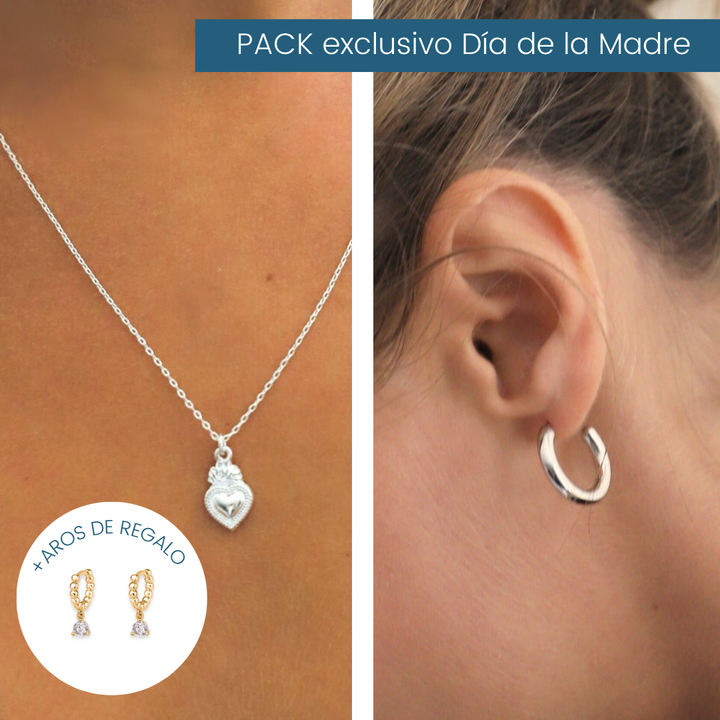 Pack Especial Mamá - Collar Mini Detente + Argollas Liss Silver