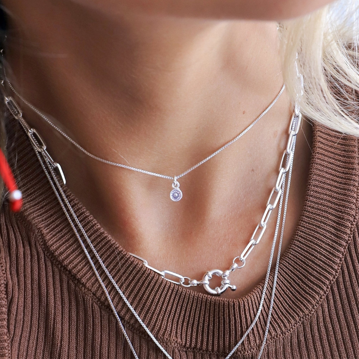 Pack Especial Mamá - Collar Punto de Luz + Argollas Rectangle Silver
