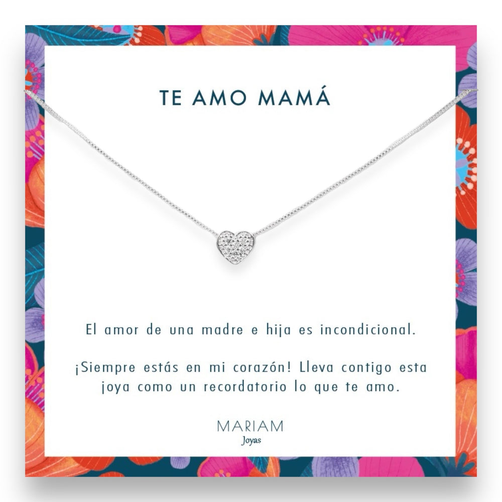Collar Corazón Brilla Silver + Regalo Lanyard Mamá + Caja Regalo Mamá - Mariam Joyas
