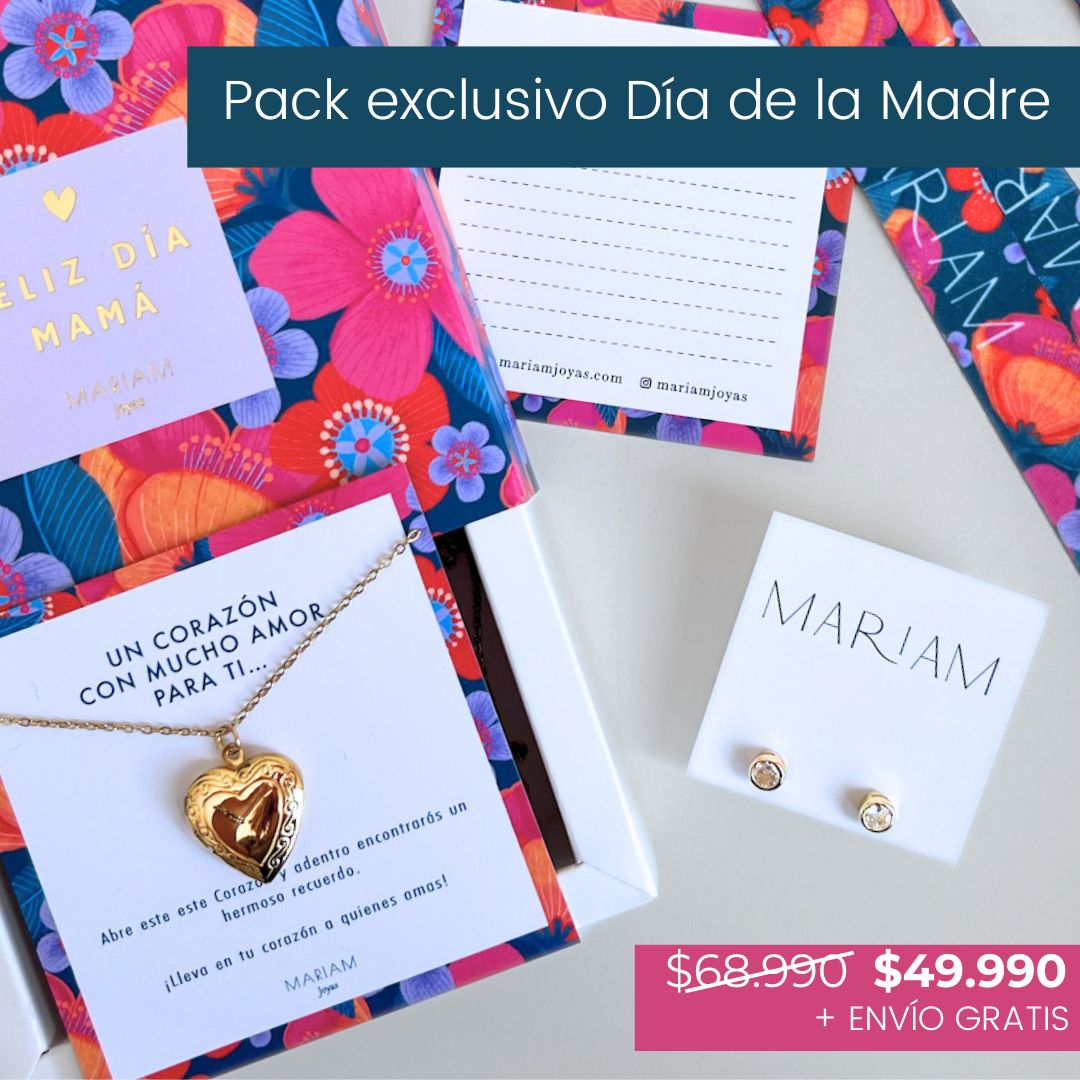 Pack Collar Relicario Corazón Gold + Aros punto de Luz+ Envío Gratis - Mariam Joyas