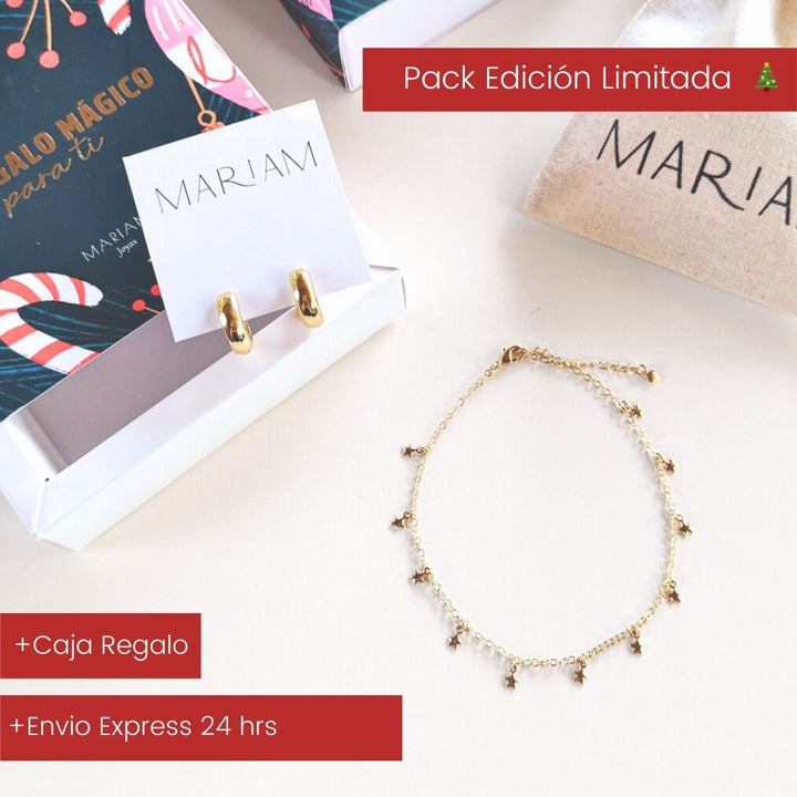 Pack Tobillera Estrellas + Argollas Smooth Gold