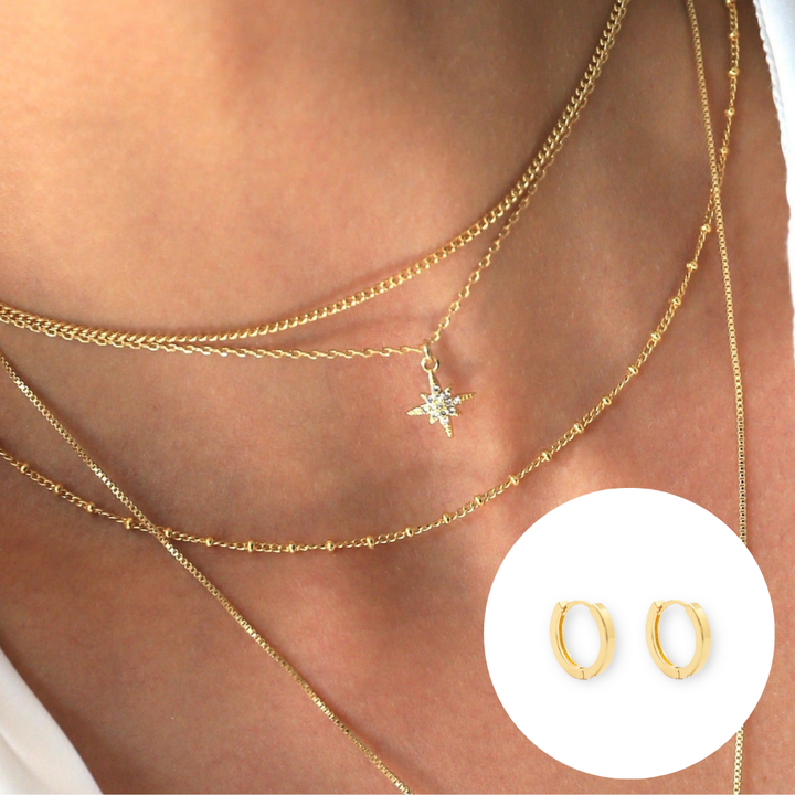 Pack Collar Estrella Guia Brilla + Argollas Classic Gold