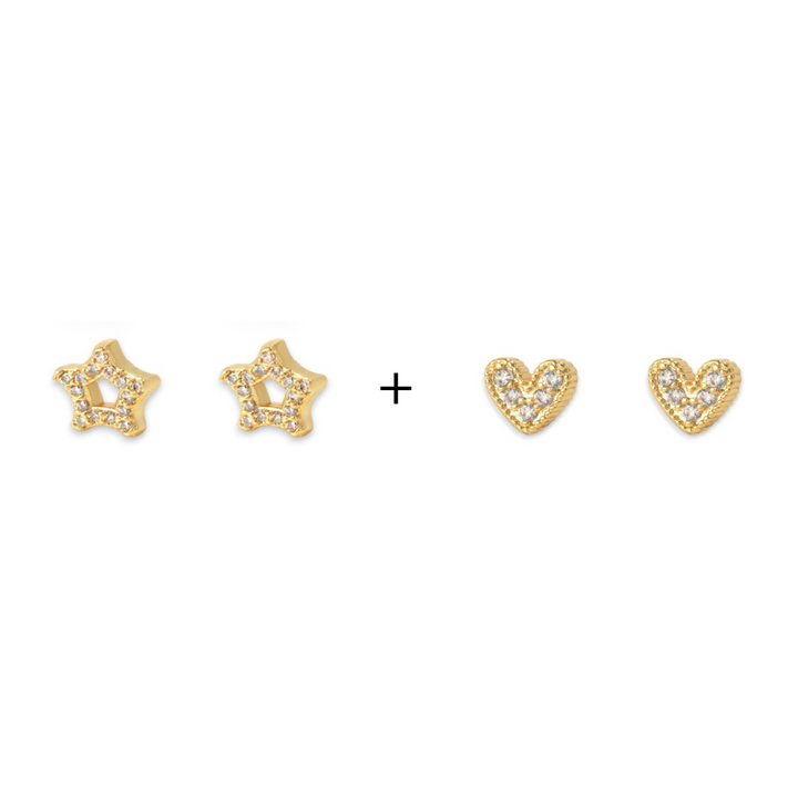 Pack Aros Niña Estrella+Corazón Brilla Gold