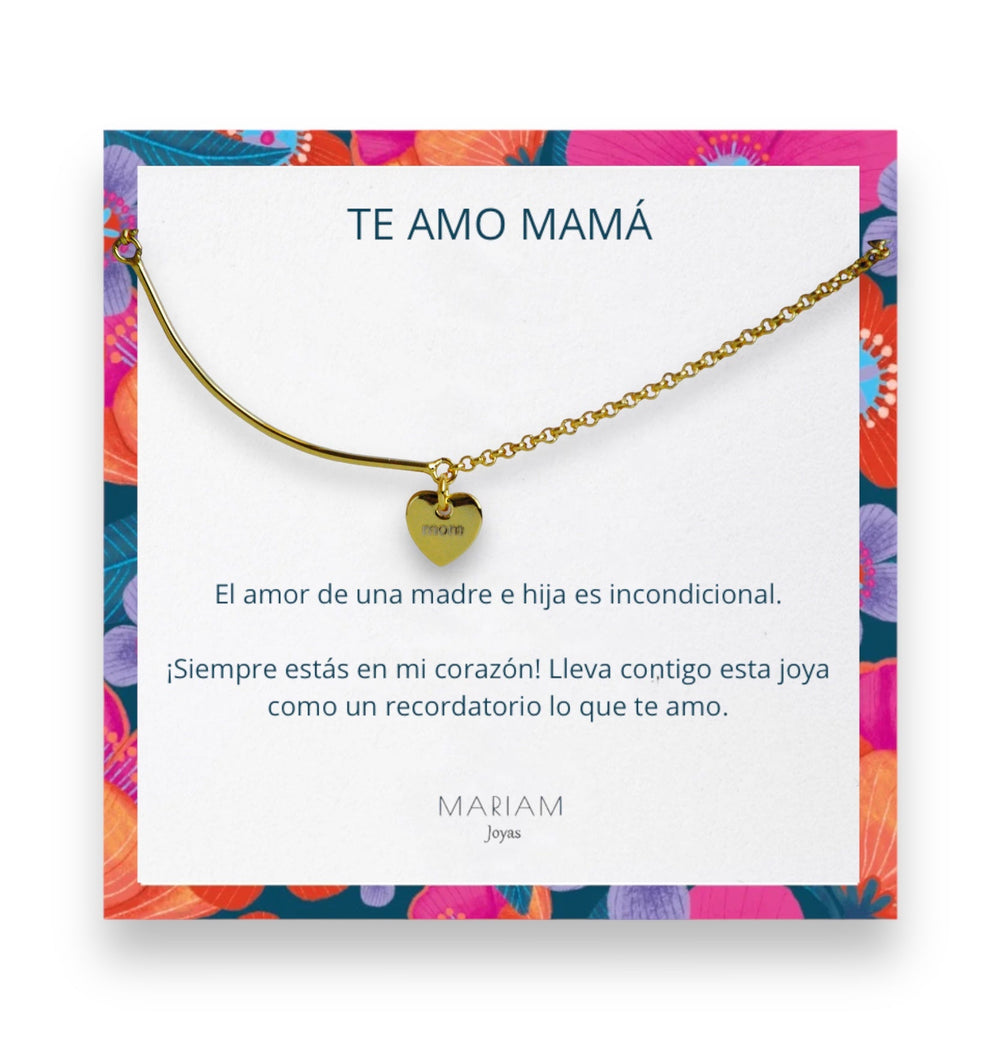 Pulsera Corazón Mamá Gold + Regalo Lanyard Mamá + Caja Regalo Mamá - Mariam Joyas