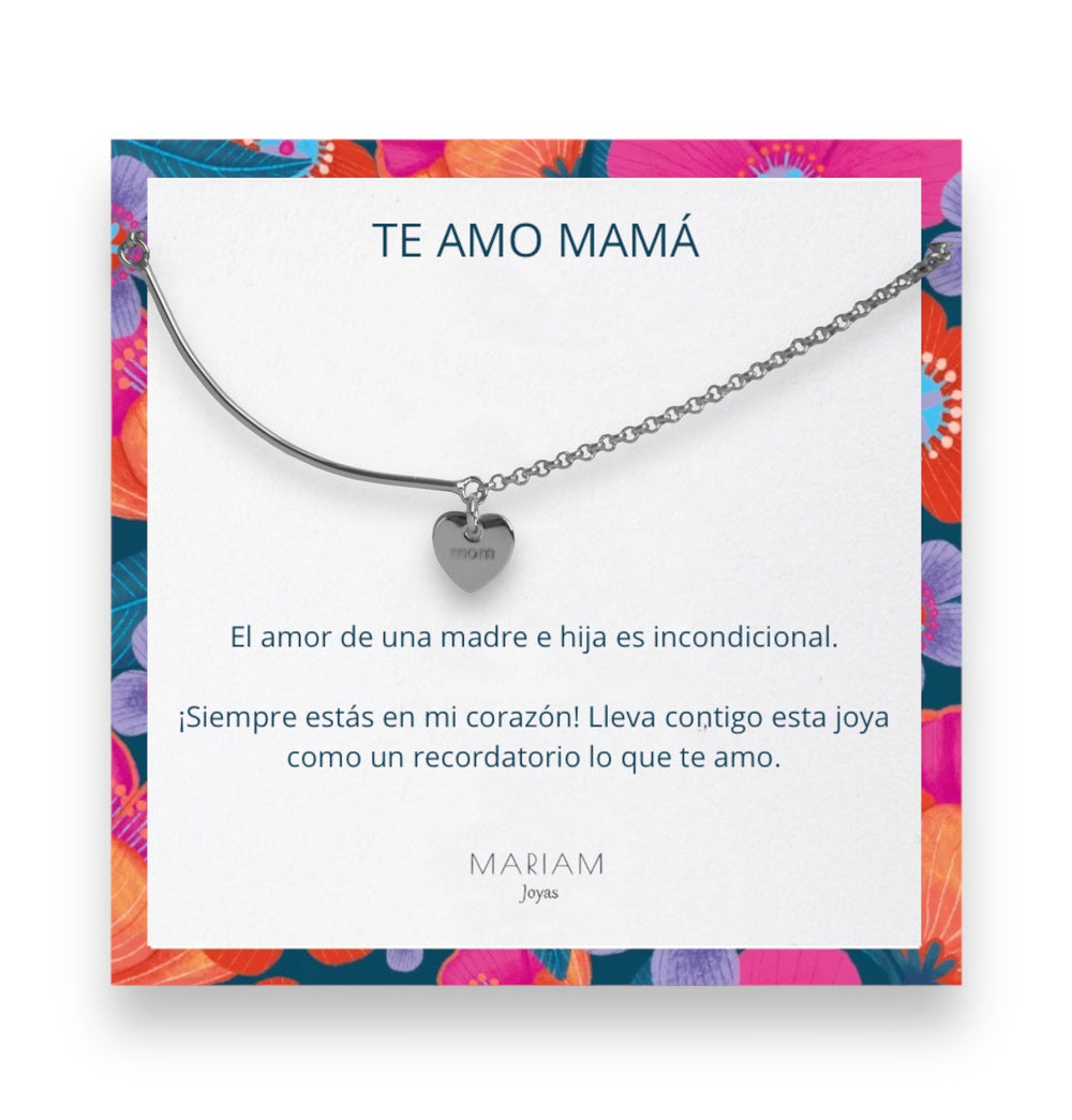 Pulsera Corazón Mamá Silver + Regalo Lanyard Mamá + Caja Regalo Mamá - Mariam Joyas